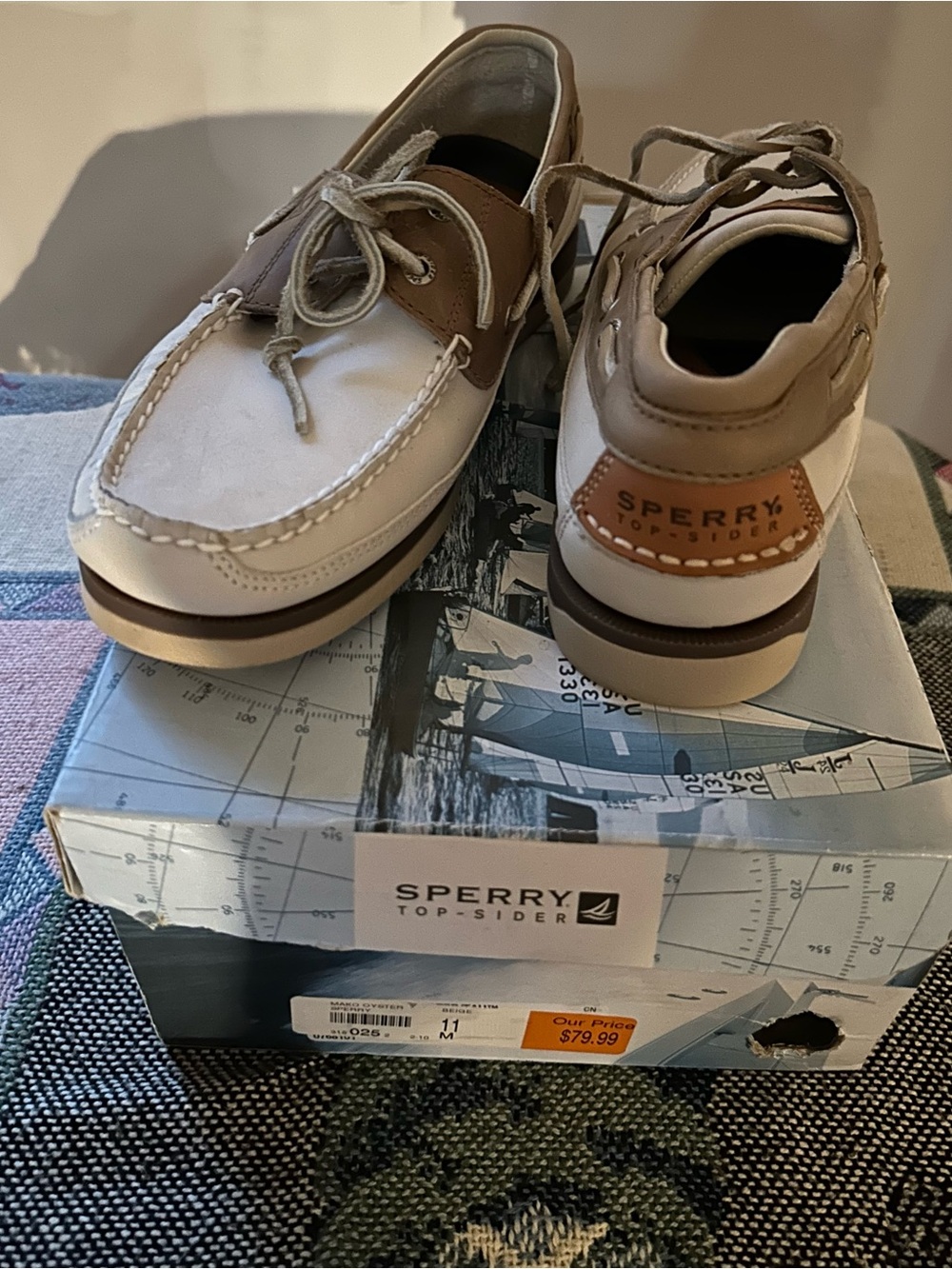 Sperry Two-Tone White and Tan Leather Men’s Boat Shoes